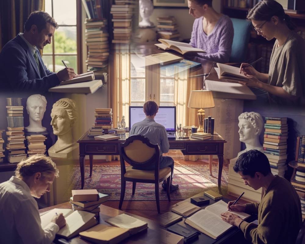 Estudantes em ambiente clássico de estudo